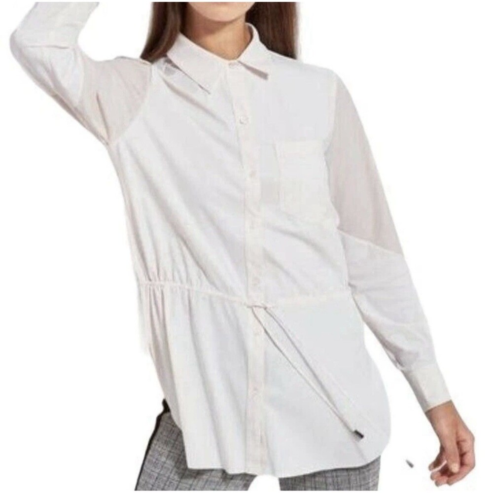 Lysse Elsie Color Blocked Drawstring Shirt S Women’s Blouse Top Rose Water NWT